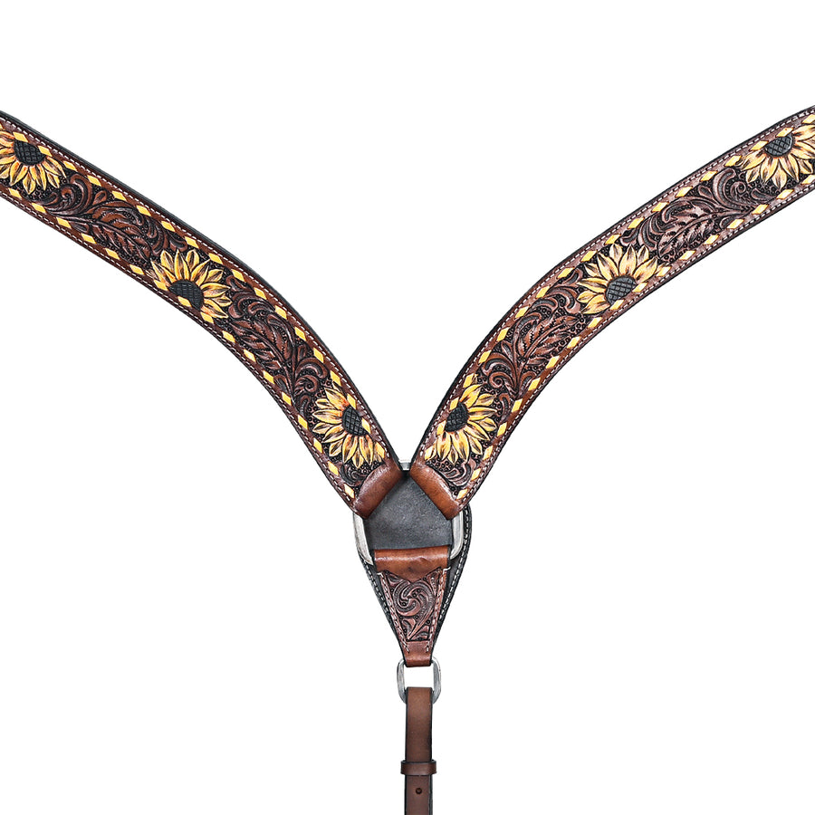 Comfytack Sunflower Hand Painted Horse Western Leather Breast Collar Brown - Uhorse