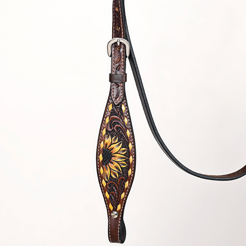 Comfytack Sunflower Hand Painted Horse Western Leather Headstall Brown