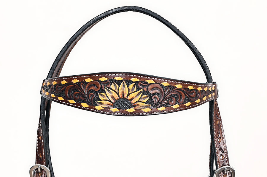 Comfytack Sunflower Hand Painted Horse Western Leather Headstall Brown