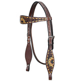 Comfytack Sunflower Hand Painted Horse Western Leather Headstall Brown