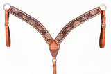 Comfytack Western Horse Floral Hand Painted Genuine Leather Breast Collar Brown