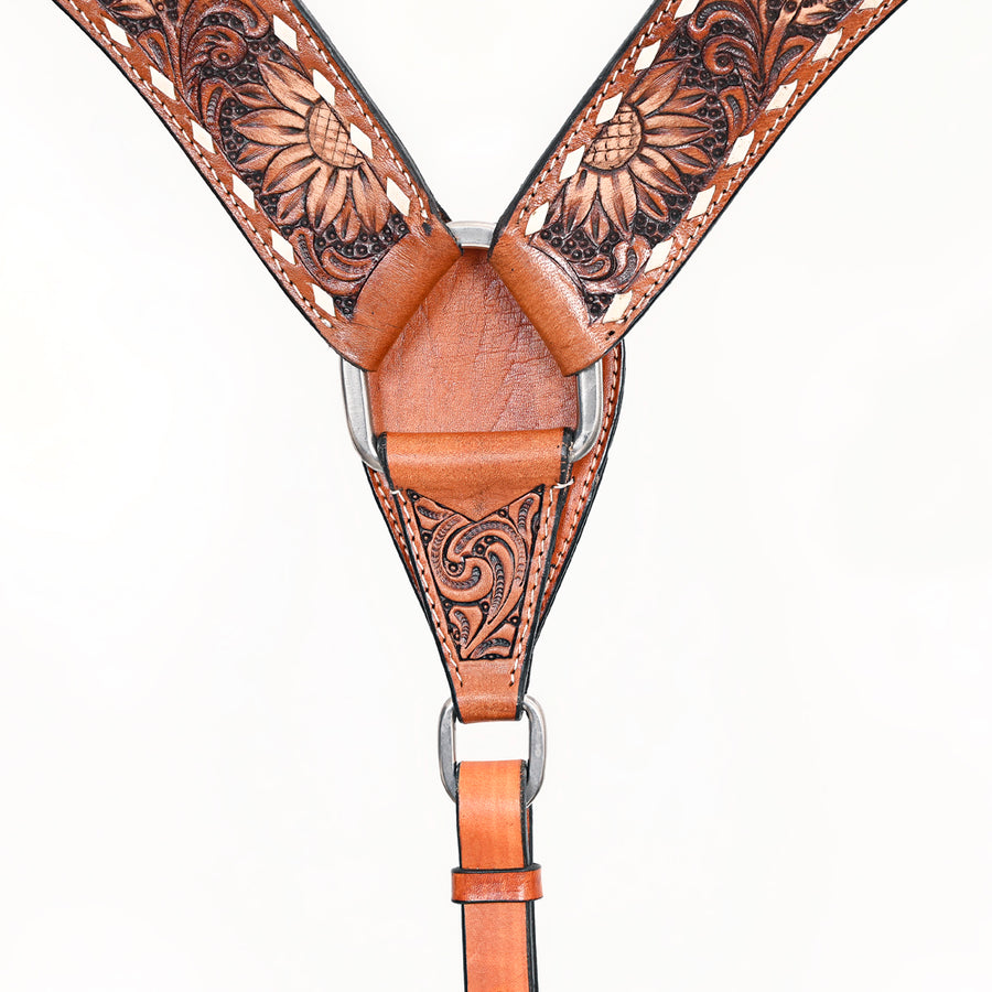 Comfytack Western Horse Floral Hand Painted Genuine Leather Breast Collar Brown