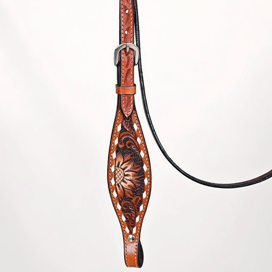 Comfytack Sunflower Hand Painted Horse Western Leather Headstall Brown