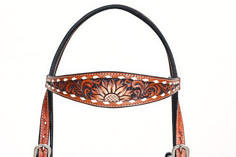 Comfytack Sunflower Hand Painted Horse Western Leather Headstall Brown