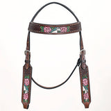 Comfytack Horse Floral Hand Painted Genuine Leather Breast Collar Headstall Brown