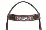 Comfytack Horse Floral Hand Painted Genuine Leather Breast Collar Headstall Brown
