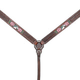 Comfytack Horse Floral Hand Painted Genuine Leather Breast Collar Headstall Brown