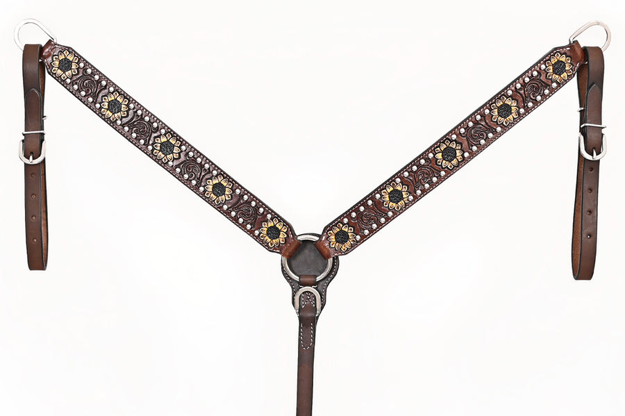 Comfytack Sunflower Western Horse Leather Breast Collar & Headstall Brown