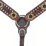 Comfytack Sunflower Western Horse Leather Breast Collar & Headstall Brown