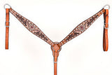 Comfytack Western Horse Floral Hand Painted Genuine Leather Breast Collar Brown