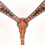 Comfytack Western Horse Floral Hand Painted Genuine Leather Breast Collar Brown