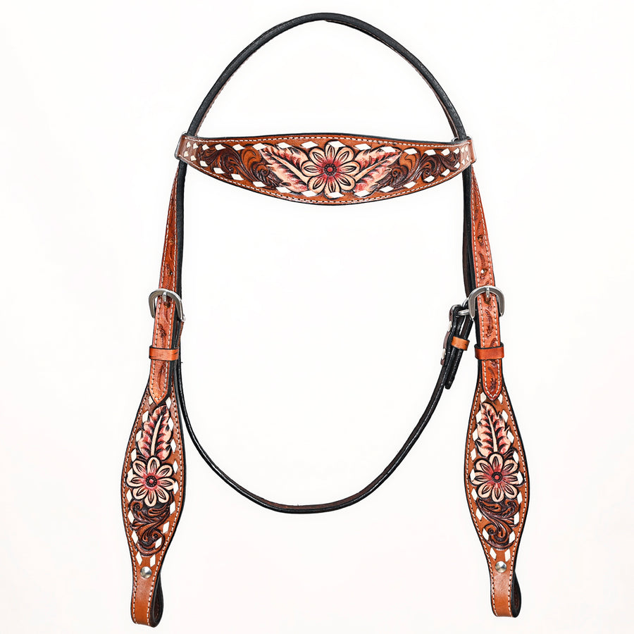 Floral Hand Painted Horse Western Leather Headstall Brown Comfytack by Hilason