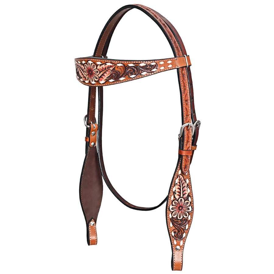 Comfytack W. H. Floral Hand Painted Genuine Leather Headstall Brown – by Hilason – Cowboy and equestrian accessories