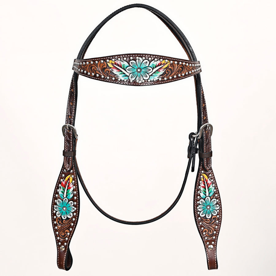 Comfytack Horse Floral Hand Painted Genuine Leather Breast Collar Headstall Brown