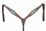 Comfytack Horse Floral Hand Painted Genuine Leather Breast Collar Headstall Brown