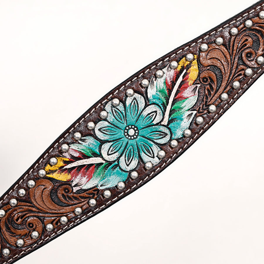 Comfytack Horse Floral Hand Painted Genuine Leather Breast Collar Headstall Brown