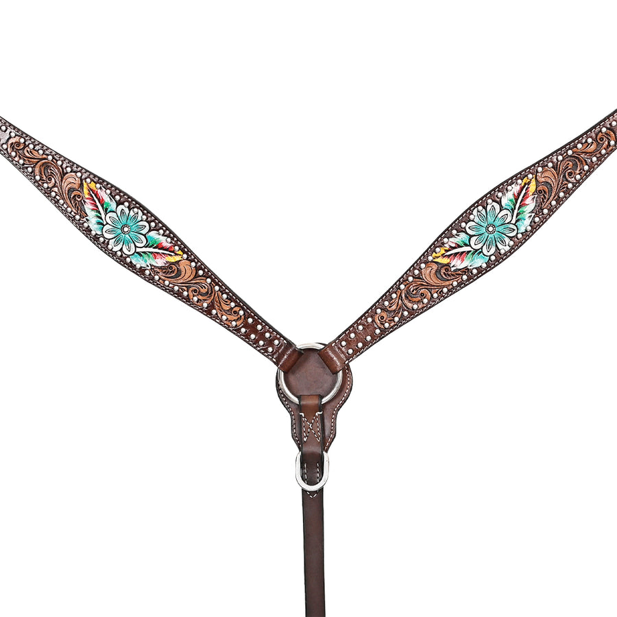Comfytack Horse Floral Hand Painted Genuine Leather Breast Collar Headstall Brown