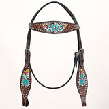 Comfytack Western Horse Floral Hand Painted Genuine Leather Headstall Brown