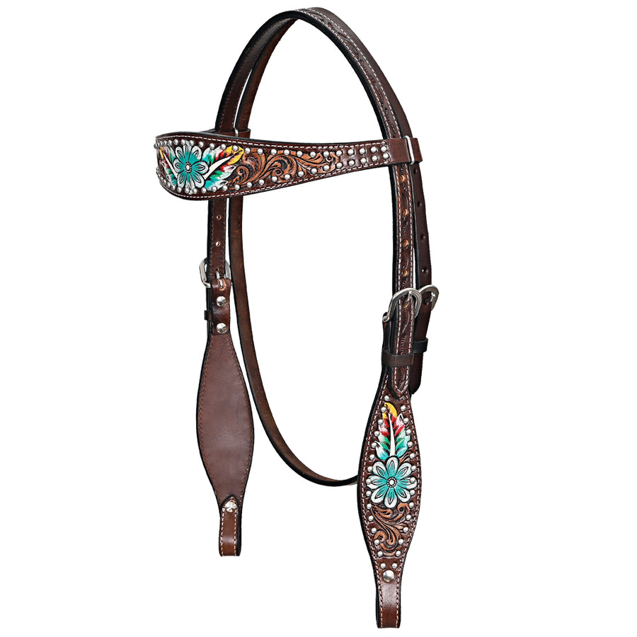 Comfytack W. H. Floral Hand Painted Genuine Leather Headstall Brown – by Hilason – Cowboy and equestrian accessories