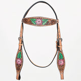 Comfytack Horse Floral Hand Painted Genuine Leather Breast Collar Headstall Tan