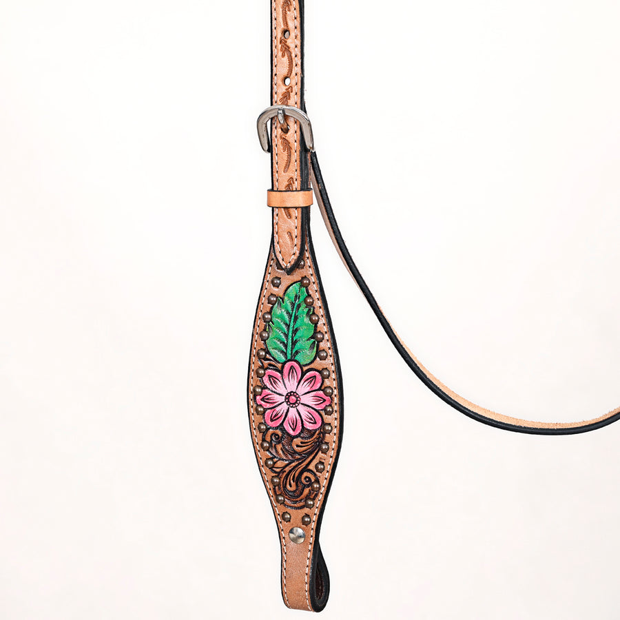 Comfytack Horse Floral Hand Painted Genuine Leather Breast Collar Headstall Tan