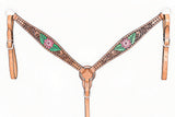 Comfytack Horse Floral Hand Painted Genuine Leather Breast Collar Headstall Tan