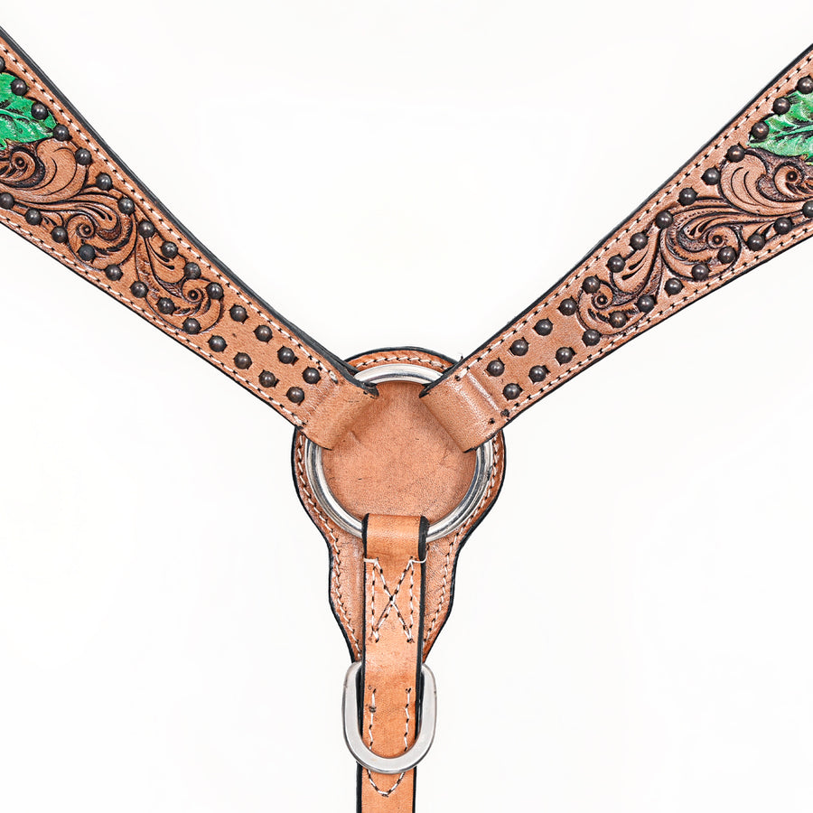 Comfytack Horse Floral Hand Painted Genuine Leather Breast Collar Headstall Tan