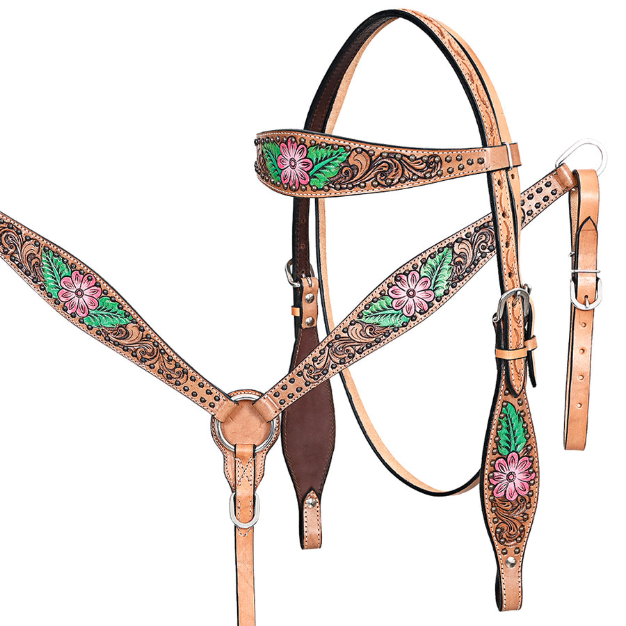 Comfytack H. Floral Hand Painted Genuine Leather Breast Collar by Hilason – Cowboy and equestrian accessories