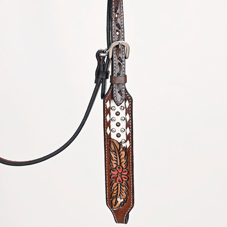 Comfytack Horse Floral Hand Painted Genuine Leather Breast Collar Headstall Brown