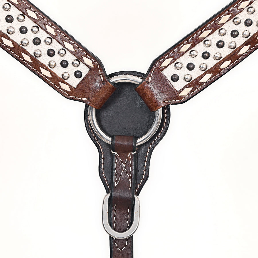 Comfytack Horse Floral Hand Painted Genuine Leather Breast Collar Headstall Brown