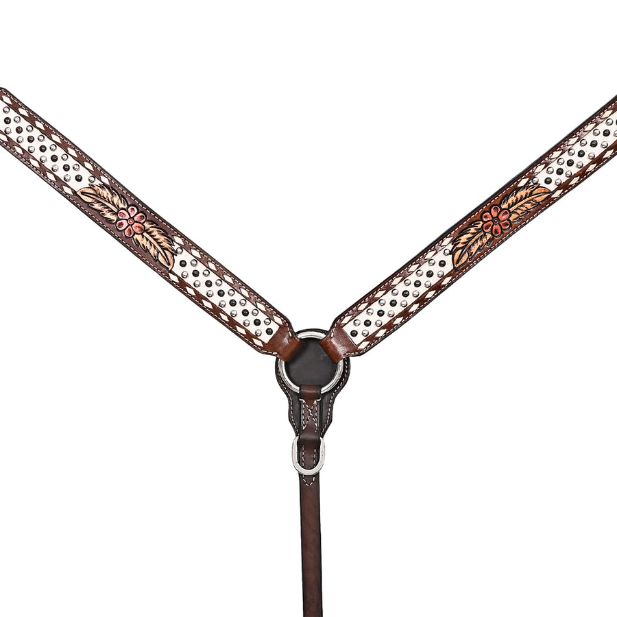 Comfytack Horse Floral Hand Painted Genuine Leather Breast Collar Headstall Brown