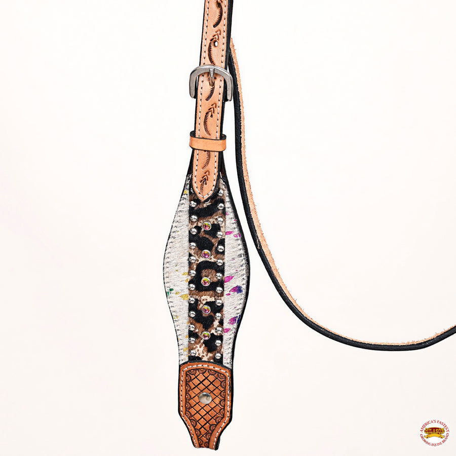 HILASON Western Horse Headstall Breast Collar Set Hairon Leather Tan | Tack for Horses