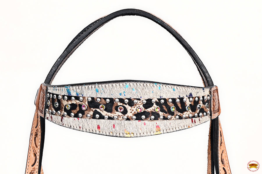 HILASON Western Horse Headstall Breast Collar Set Hairon Leather Tan | Tack for Horses