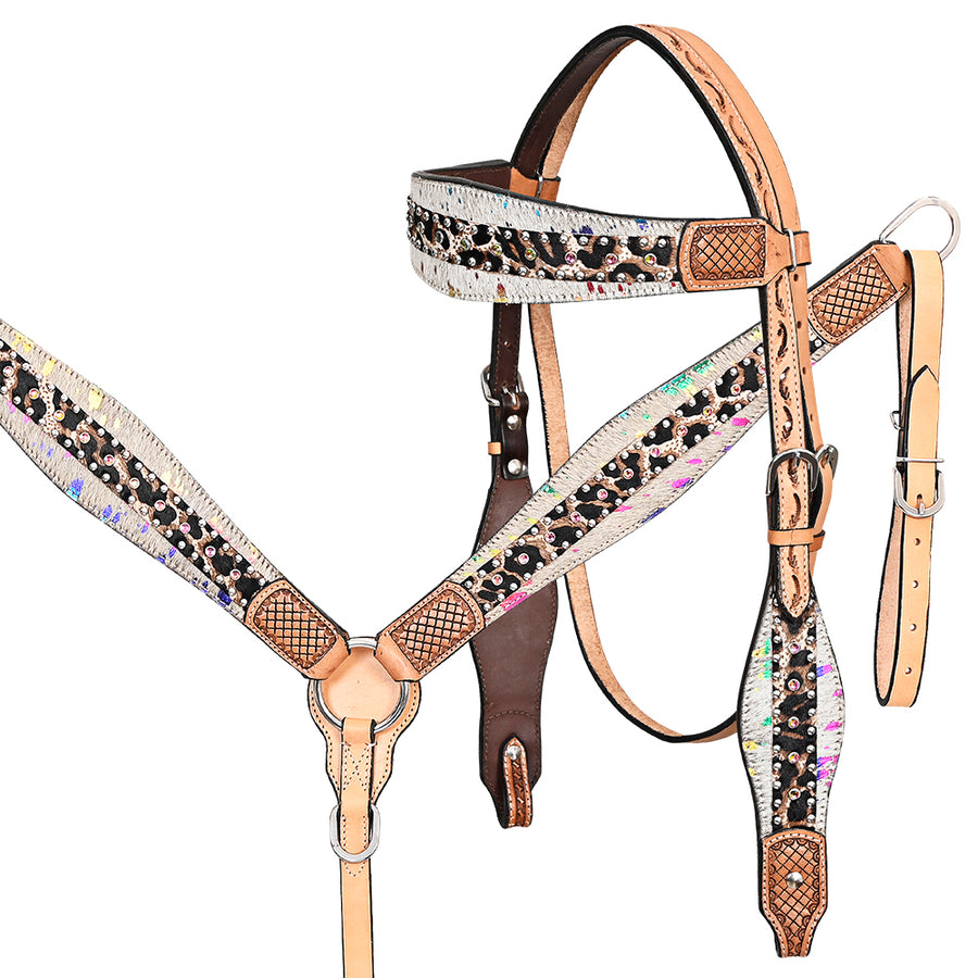 HILASON W. H. Headstall Breast Collar Hairon Leather Tan by Hilason – Cowboy and equestrian accessories