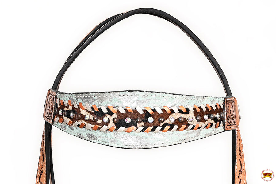 HILASON Western Horse Floral Headstall Breast Collar Set Hair-On Leather Tan | Tack for Horses
