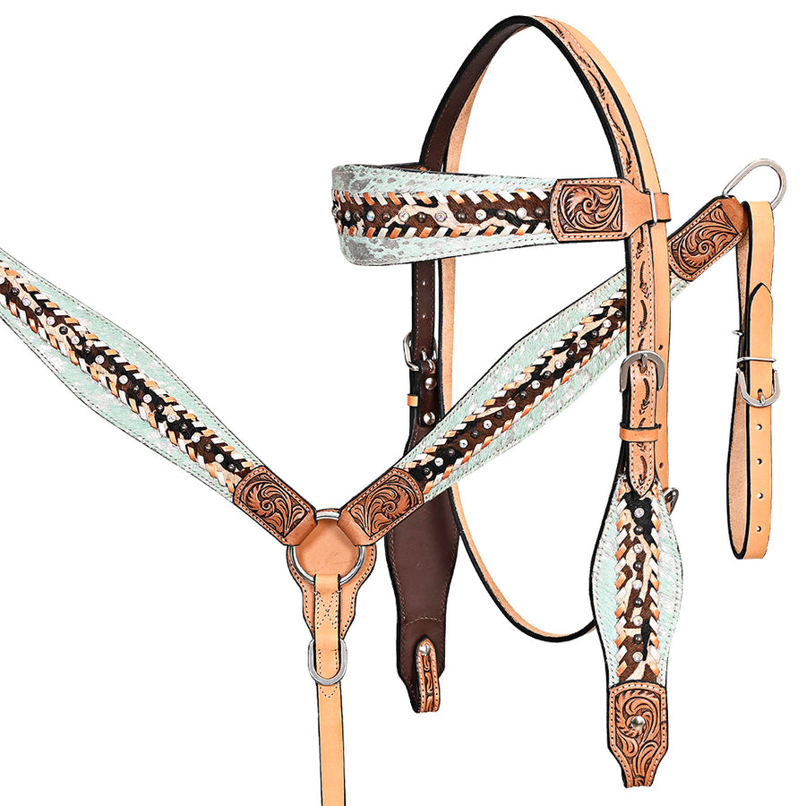 HILASON Western Horse Headstall Breast Collar Hairon Leather Tan - Uhorse