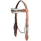 HILASON Western Horse Floral Headstall Breast Collar Set Hairon Leather Tan | Leather Headstall | Leather Breast Collar | Tack Set for Horses
