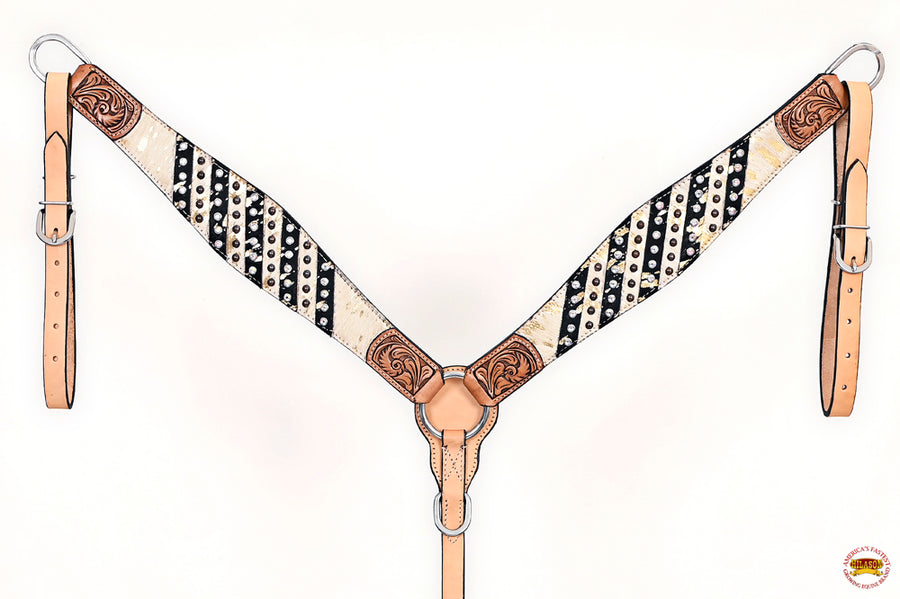 HILASON Western Horse Headstall & Breast Collar American Leather Floral Carving