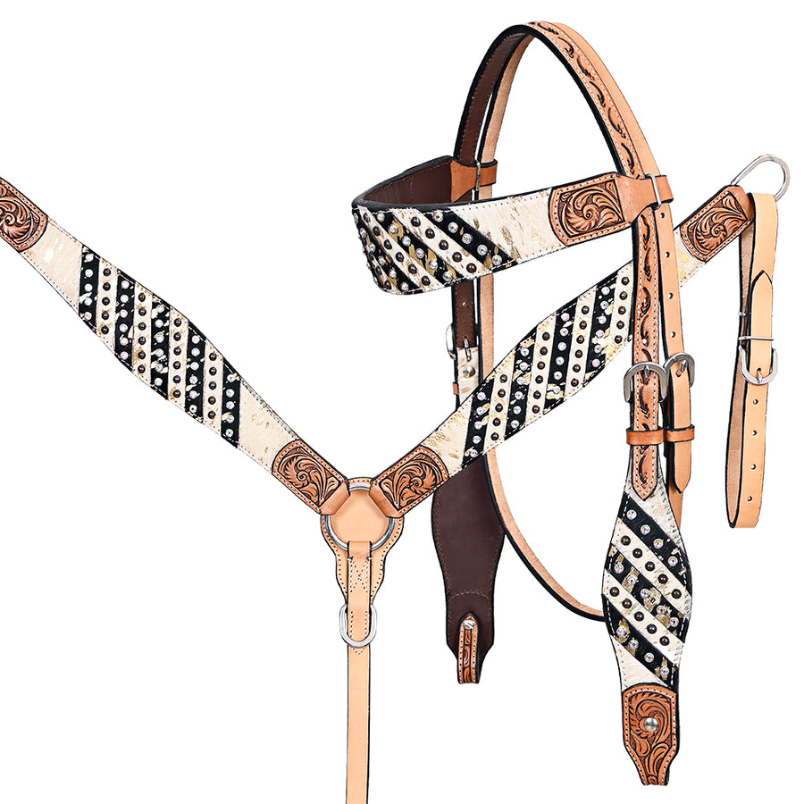 HILASON Western Horse Headstall Breast Collar Hairon Leather Tan - Uhorse