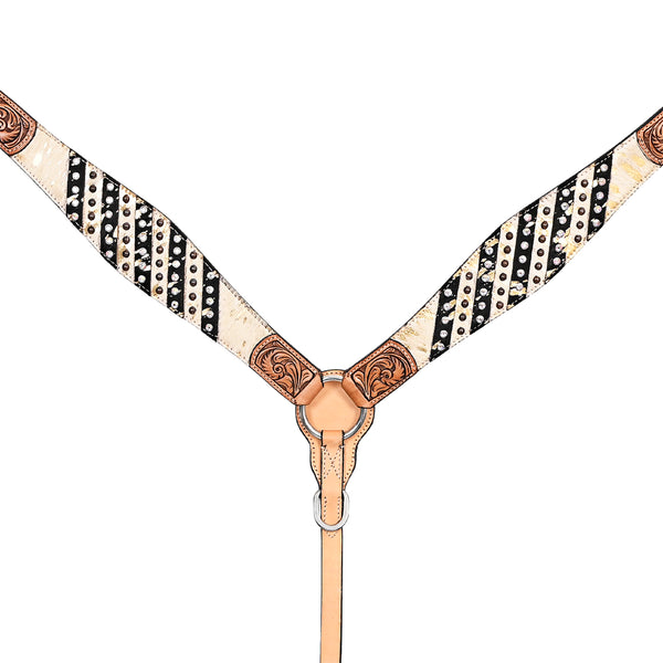 HILASON Western Horse Floral Headstall Breast Collar Hair-On Leather Tan - Uhorse