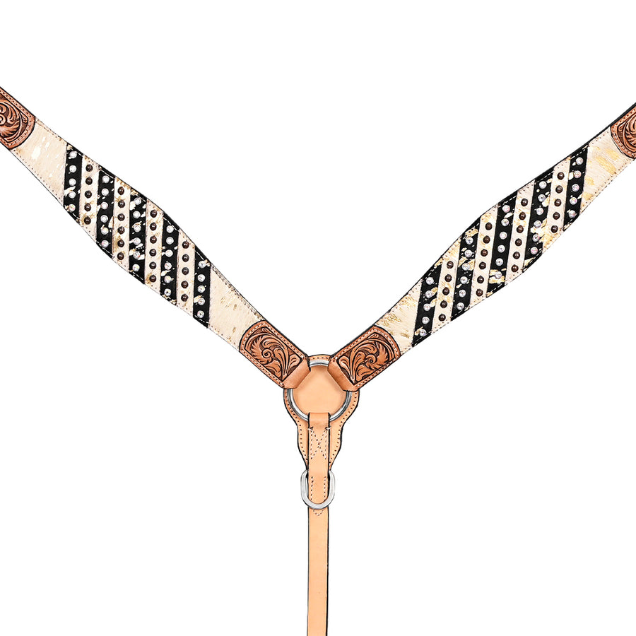 HILASON Western Horse Floral Headstall Breast Collar Hair-On Leather Tan - Uhorse