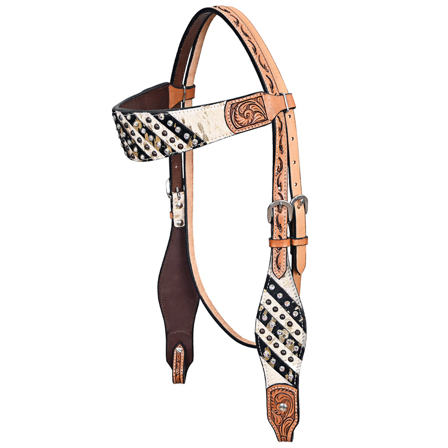 HILASON Western Horse Headstall American Hair-On Leather Tan - Uhorse