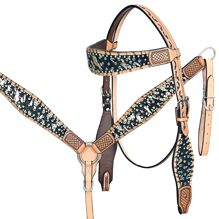 HILASON Western Horse Headstall Breast Collar Hairon Leather Tan - Uhorse