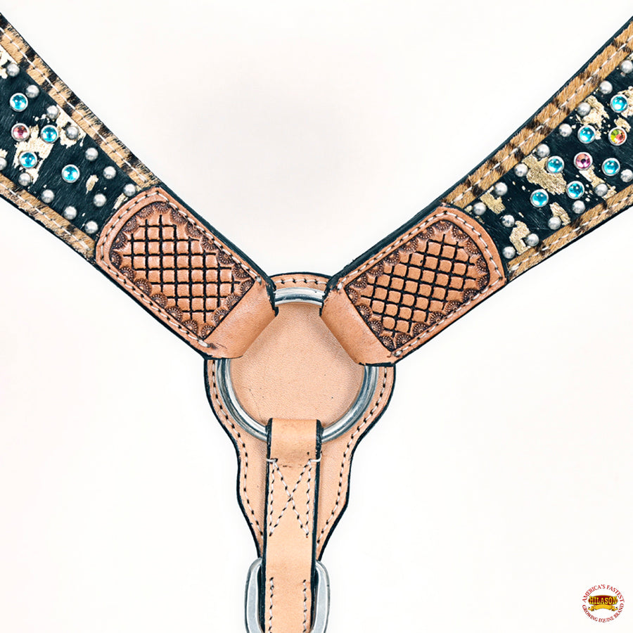 HILASON Western Horse Floral Headstall Breast Collar Set Hair-On Leather Tan | Tack for Horses