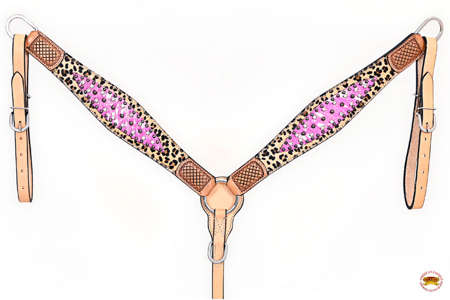 HILASON Western Horse Floral Headstall Breast Collar Set Hair-On Leather Tan | Tack for Horses