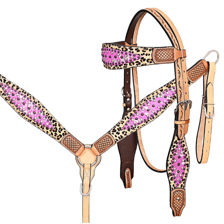 HILASON W. H. Headstall Breast Collar Hairon Leather Tan by Hilason – Cowboy and equestrian accessories
