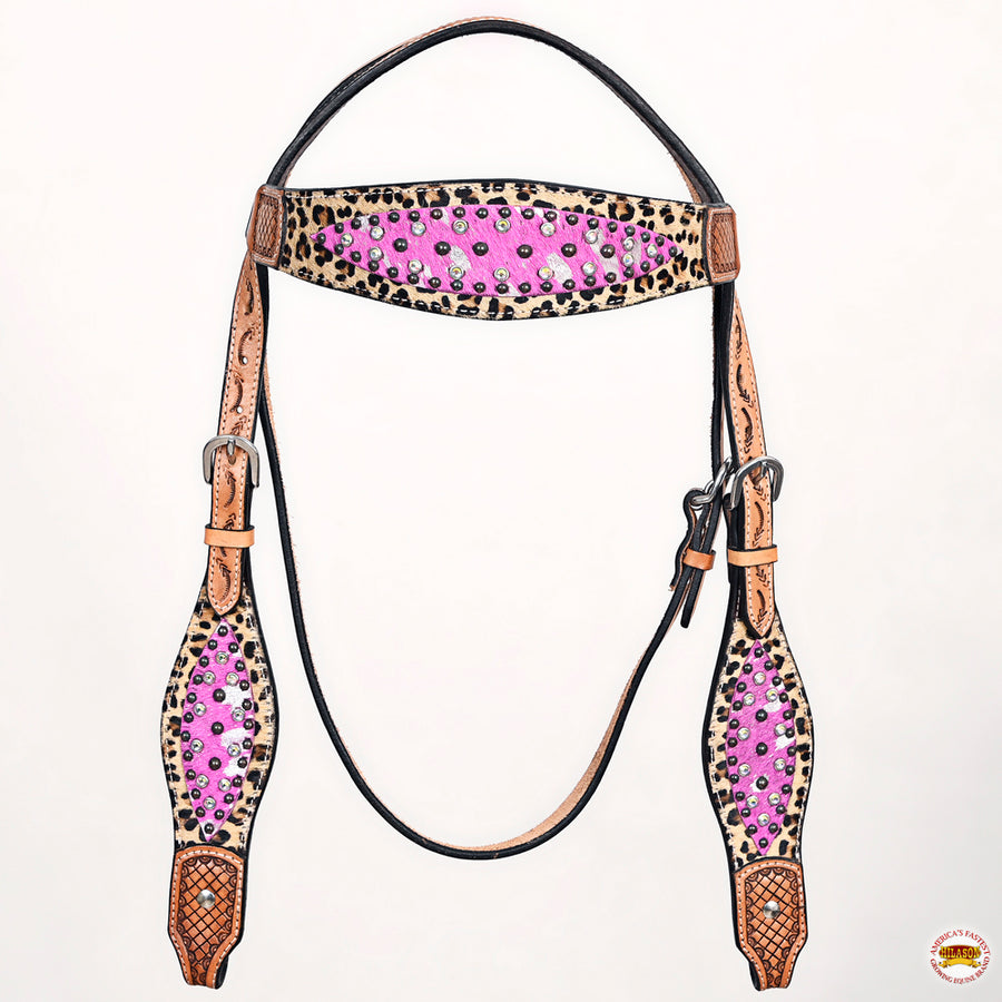 HILASON Western Horse Floral Headstall Breast Collar Set Hair-On Leather Tan | Tack for Horses