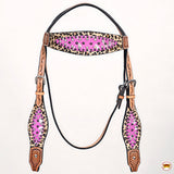 HILASON Western Horse Floral Headstall Breast Collar Set Hair-On Leather Tan | Tack for Horses