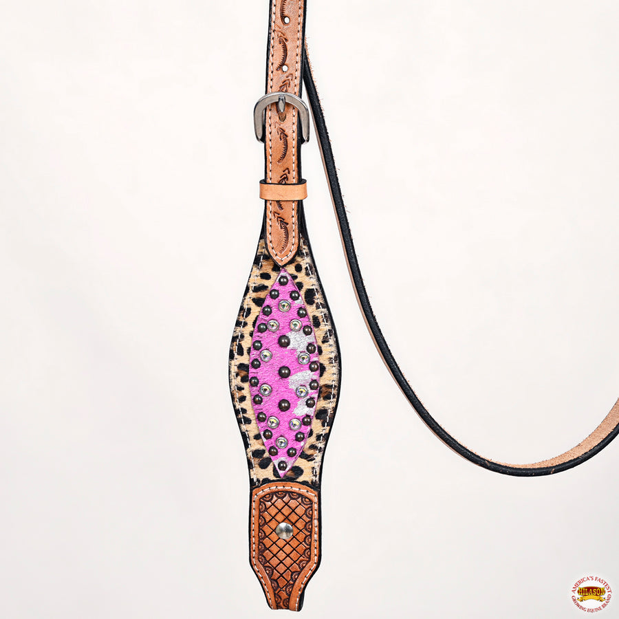 HILASON Western Horse Floral Headstall Breast Collar Set Hair-On Leather Tan | Tack for Horses