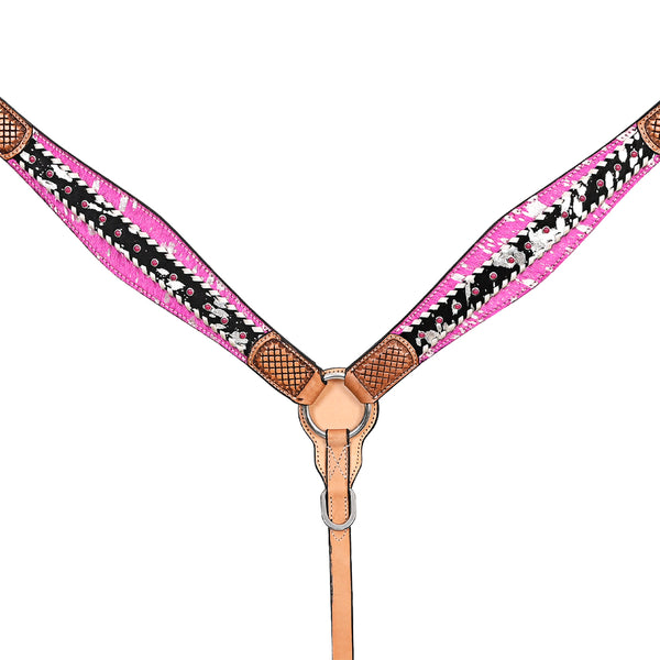 HILASON Western Horse Headstall Breast Collar Hair-On Leather Tan - Uhorse